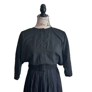 Vintage 80s Does 50s Black Dolman Sleeve Blouse With Buttons Size M